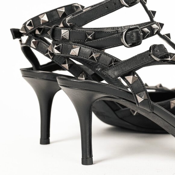 Valentino Garavani Rockstud Kitten Heel Black Leather Pumps - Picture 8 of 11